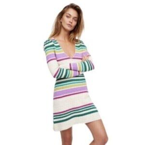 NWT Free People | Gidget Ivory & Striped Thermal Sweater Dress Size Medium